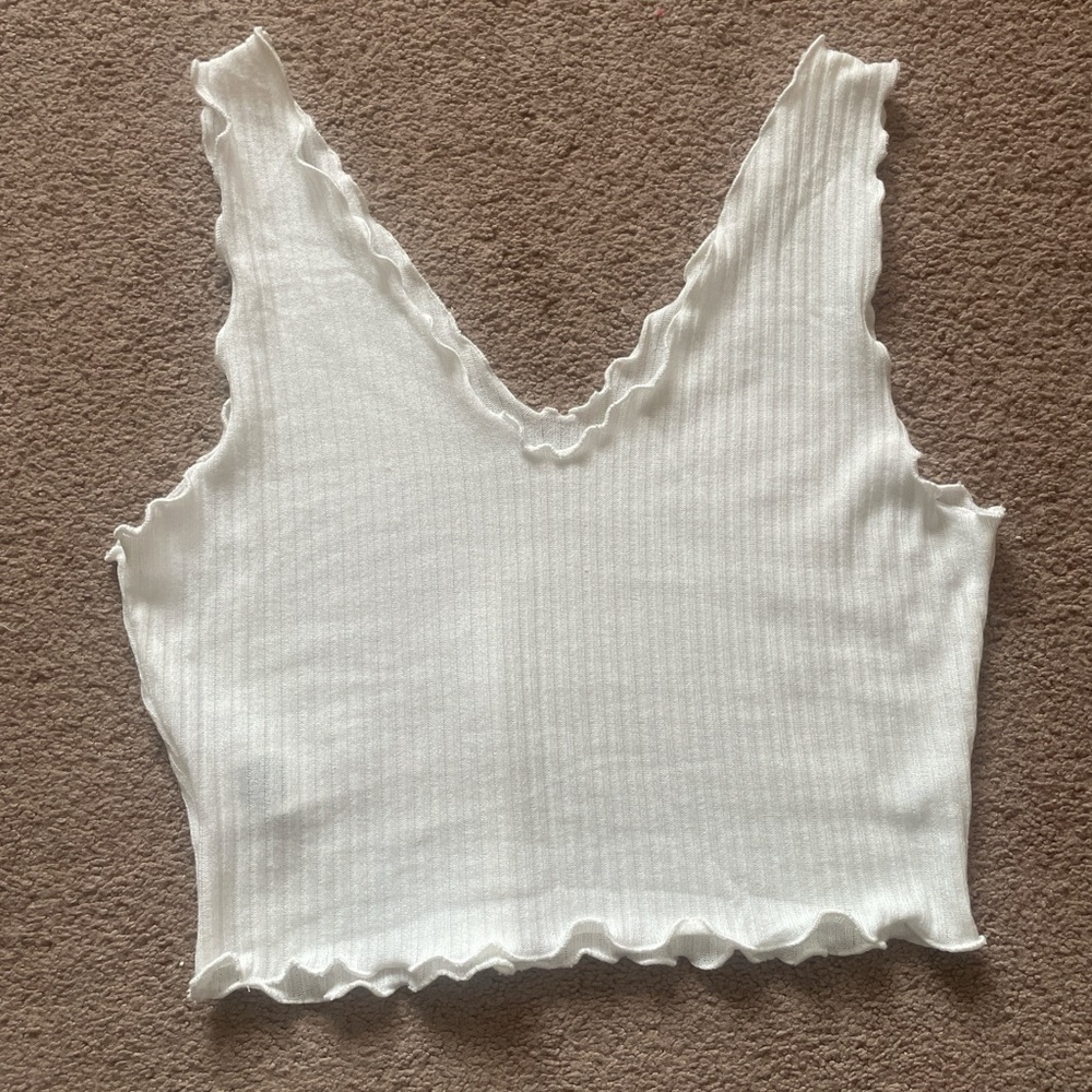 White Ruffled V-Neck Women's Top